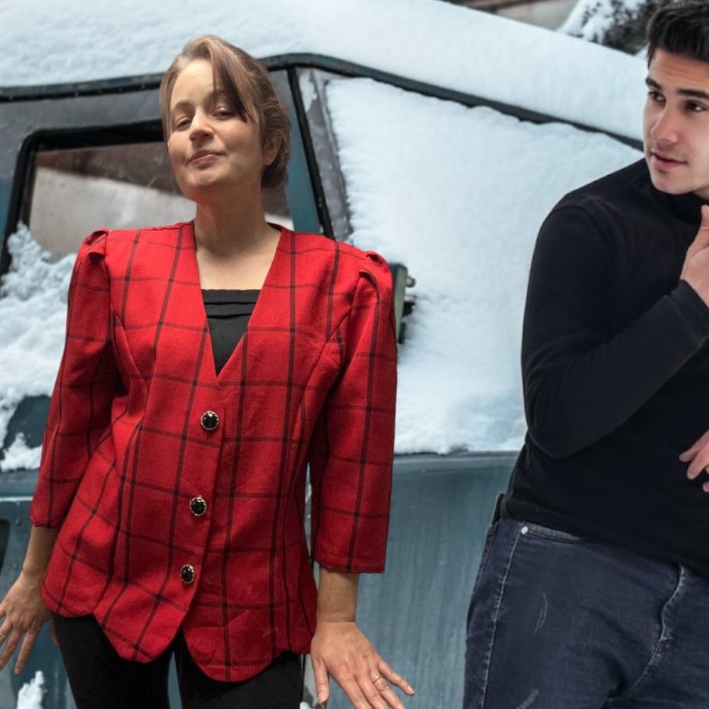 Vintage Red Check Blazer Scalloped Edge Elegant Grandma Style